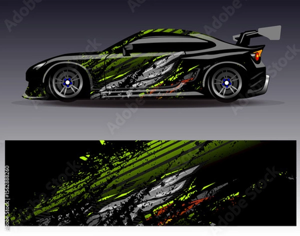 Obraz Car wrap design vector. Graphic abstract stripe racing background designs for vehicle, rally, race, adventure and car racing livery