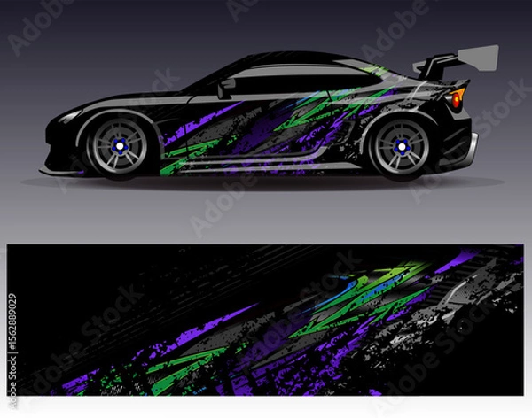 Obraz Car wrap design vector. Graphic abstract stripe racing background designs for vehicle, rally, race, adventure and car racing livery