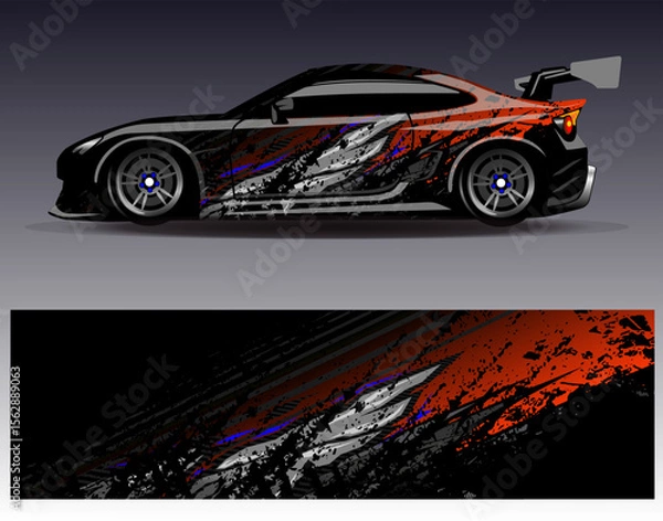 Obraz Car wrap design vector. Graphic abstract stripe racing background designs for vehicle, rally, race, adventure and car racing livery