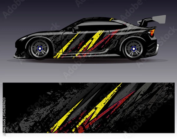 Obraz Car wrap design vector. Graphic abstract stripe racing background designs for vehicle, rally, race, adventure and car racing livery