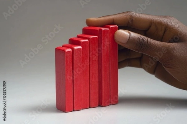 Obraz Risk management concept: Hands stopping the domino effect before it falls, symbolizing financial protection and stability, Generative AI