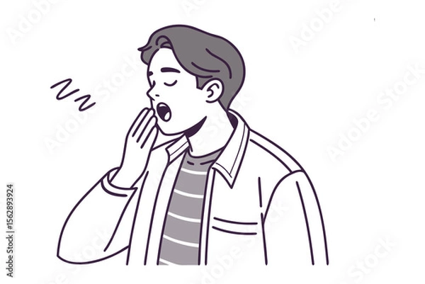 Fototapeta Man yawning Illustration : A drawing that vividly captures a man mid-yawn. his expression evokes sleepiness, depicting an individual caught in a moment of genuine tiredness.