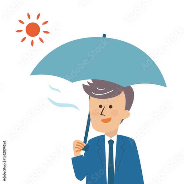 Fototapeta 熱中症対策　日傘をさす男性　イラスト素材