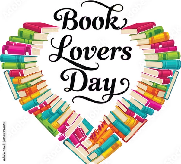 Fototapeta Book lovers day text with heart shaped books on a purple background