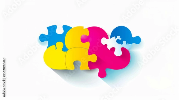 Fototapeta Colorful puzzle pieces forming the shape of a human brain, symbolizing mental health and cognitive development.