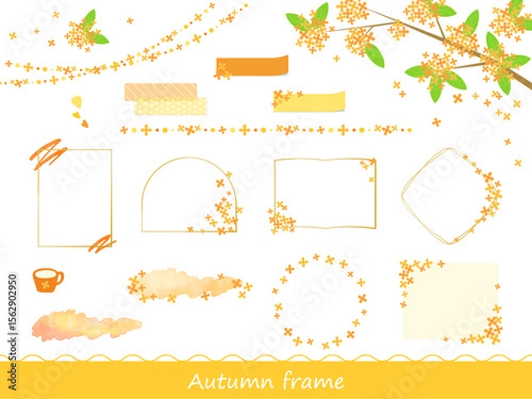 Obraz かわいい金木犀の秋にぴったりなフレームやあしらいのイラスト素材セット