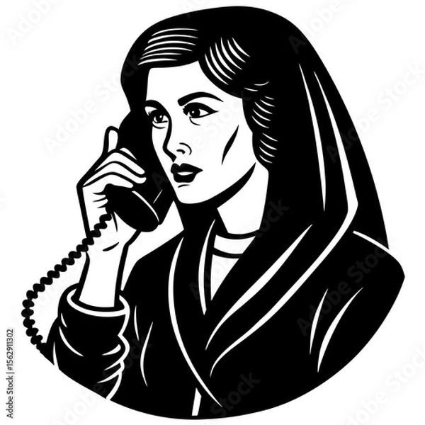 Fototapeta Phone Call Vector | Generative AI and Linocut Silhouette Design for Microstock