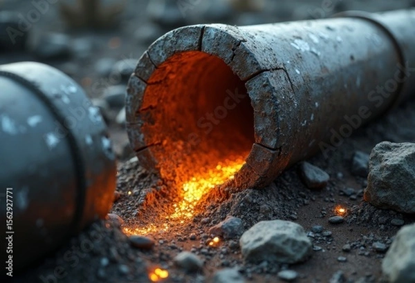Fototapeta Close up of Hot Lava Pipeline