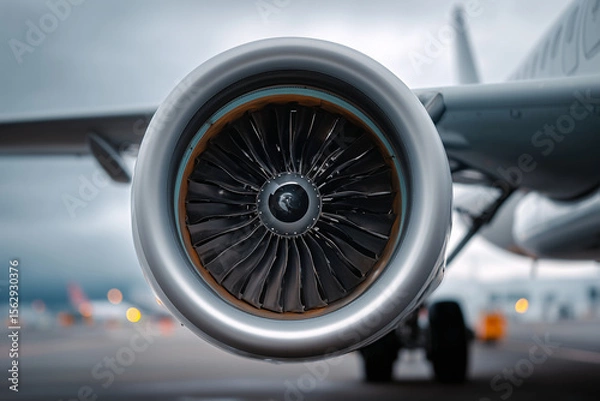 Fototapeta Minimal close-up of airplane turbine intake geometry, 