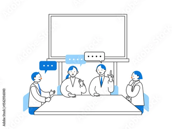 Obraz Concept: Office Work Life. Cartoon character heads of People working in offices. Close-up illustrations of Office Brainstorming.