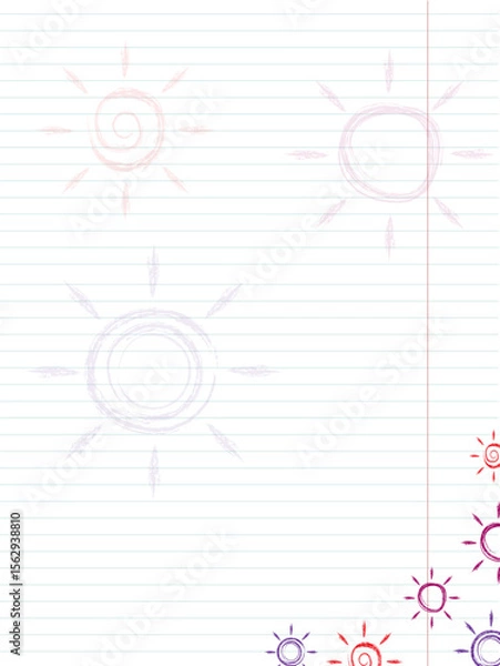 Fototapeta a blank lined sheet of paper with suns drawn in charcoal