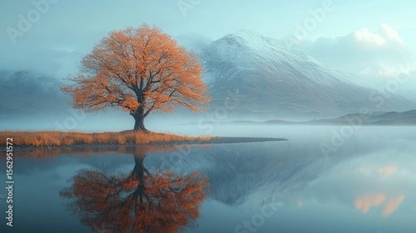 Obraz Tranquil autumnal landscape by a still lake.