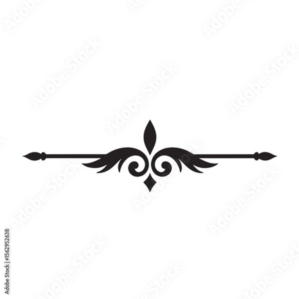 Fototapeta Elegant Black Filigree Divider Design Element Ornate and Decorative for Invitations and Stationary with Flourishes on a White Background