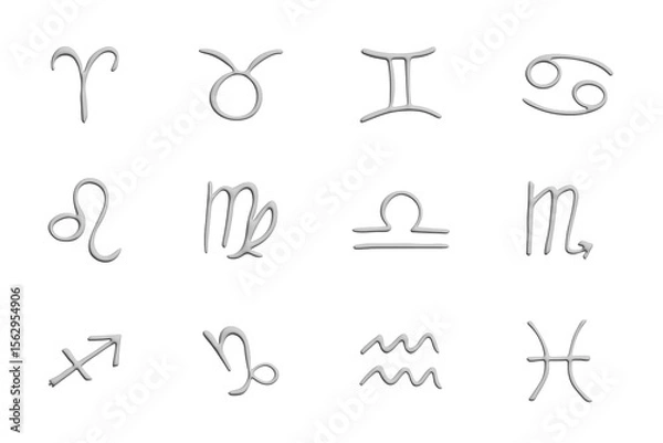 Fototapeta 3d zodiac signs Esoteric symbol set Astrology clipart Elements for design