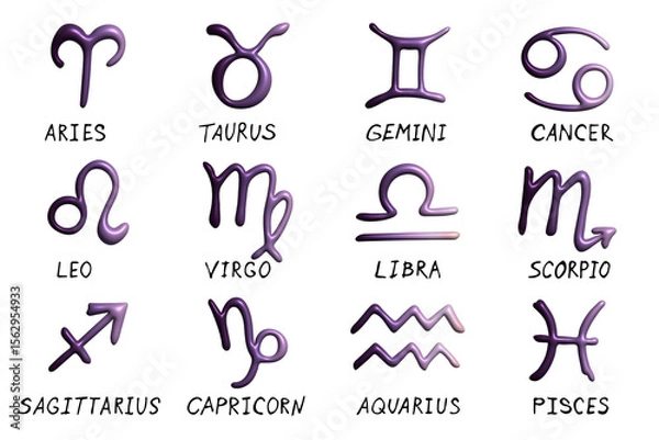Fototapeta 3d zodiac signs Esoteric symbol set Astrology clipart Elements for design