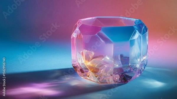 Fototapeta Unique crystal glass art piece showcases a vibrant gradient of neon CMYK colors in a creative
