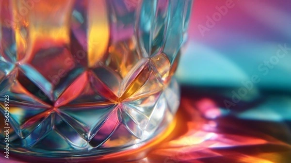 Fototapeta A crystal glass refracts a dazzling display of vibrant neon colors, creating an abstract and dreamy