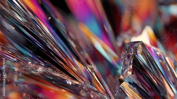 Fototapeta Abstract crystal glass sculpture featuring a vibrant gradient of neon CMYK colors in dynamic