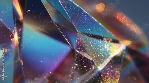 Fototapeta A captivating macro shot showcases dynamic gradients of neon CMYK colors on crystal facets and