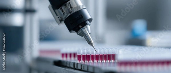 Fototapeta Robotic arm laboratory automation precision test tube sterile technology science research innovation