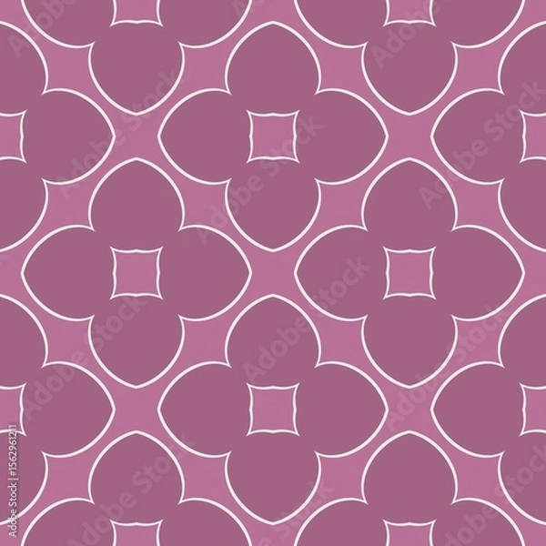 Fototapeta A seamless pattern features stylized floral shapes arranged in a repeating design on a soft mauve background. The symmetrical arrangement creates a harmonious and uniform look.