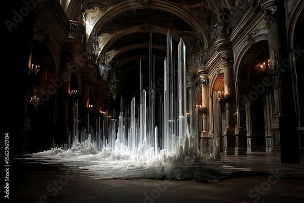 Obraz Classical music visualized as crystal soundwaves shattering into Baroque architecture