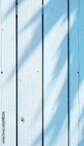 Fototapeta Light Blue Wooden Planks Background Texture with Shadow Overlay Vertical