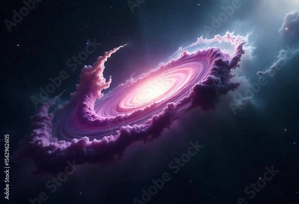 Fototapeta Cosmic Nebula Vibrant Purple Galaxy with Swirling Clouds and Bright Core