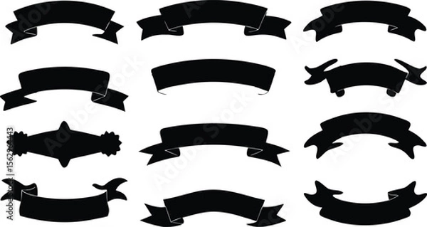 Fototapeta set of  ribbons and banners  black silhouette  vector illustration
