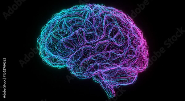 Fototapeta Abstract brain made of glowing lines.AI generated