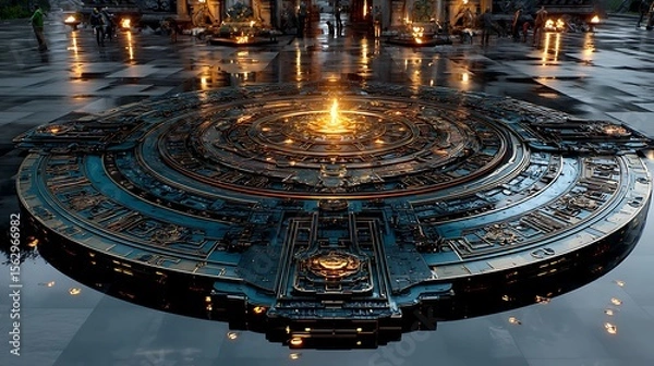 Obraz Digital Mandala created by Tibetan monk robots, glowing in a Himalayan server farm