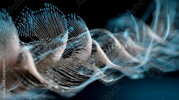 Fototapeta Feathers brushing against microneedles, ASMR soundwaves visualized as vibrating holograms