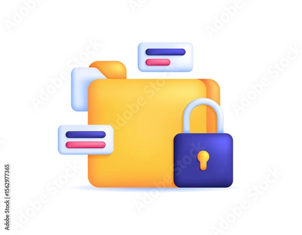 Fototapeta a concept of personal data protection. security and safety system of data and user privacy. illustration of folder symbol with lock, files, information. minimalist 3d style design. element asset