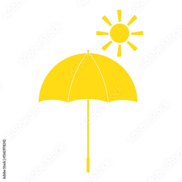 Obraz Yellow Umbrella with Sun Icon – Weather Forecast Symbol Isolated on White Background