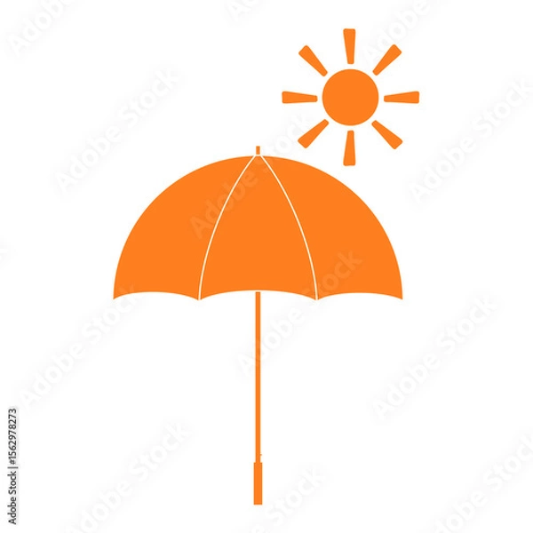Obraz Orange Umbrella with Sun Icon – Weather Forecast Symbol Isolated on White Background