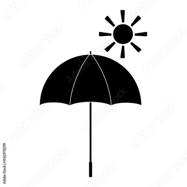 Obraz Black Umbrella with Sun Icon – Weather Forecast Symbol Isolated on White Background
