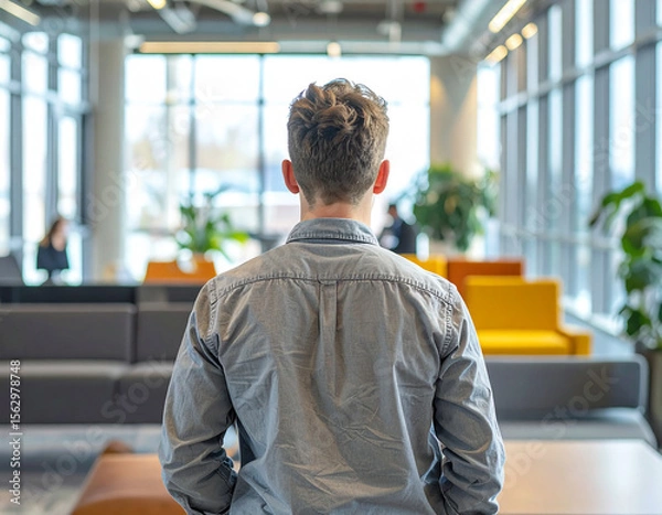 Obraz Flexible Workspace Solutions - Modern Employee Working in Collaborative Area