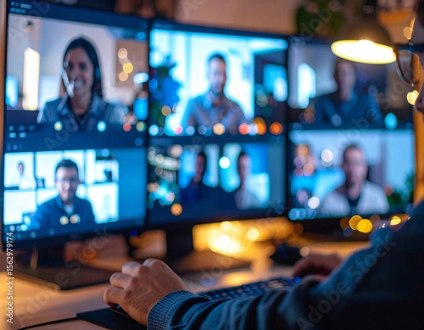 Obraz Virtual Team Meeting - Remote Employees Collaborative Video Conference