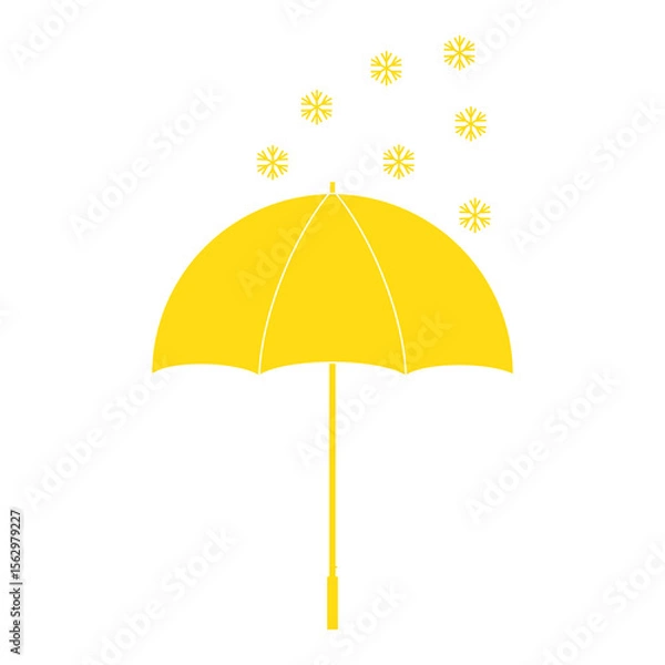 Obraz Yellow Umbrella with Snow Icon – Yellow Weather Warning Forecast Symbol Isolated on White Background