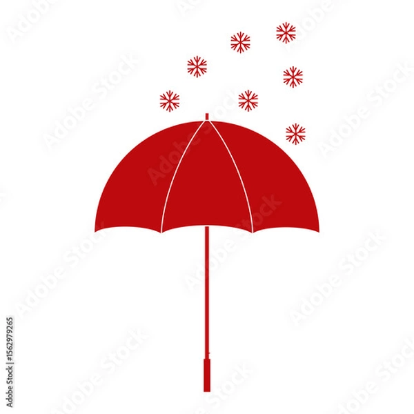 Obraz Red Umbrella with Snow Icon – Red Weather Warning Forecast Symbol Isolated on White Background