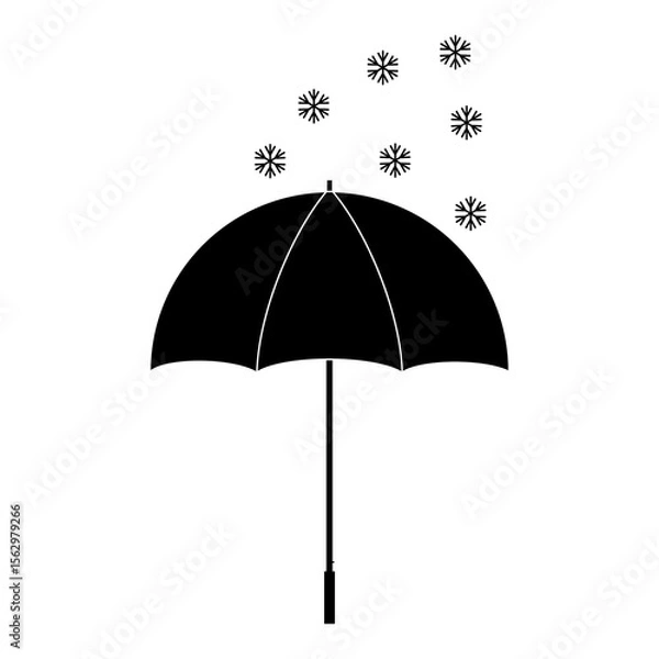 Obraz Black Umbrella with Snow Icon – Weather Forecast Symbol Isolated on White Background
