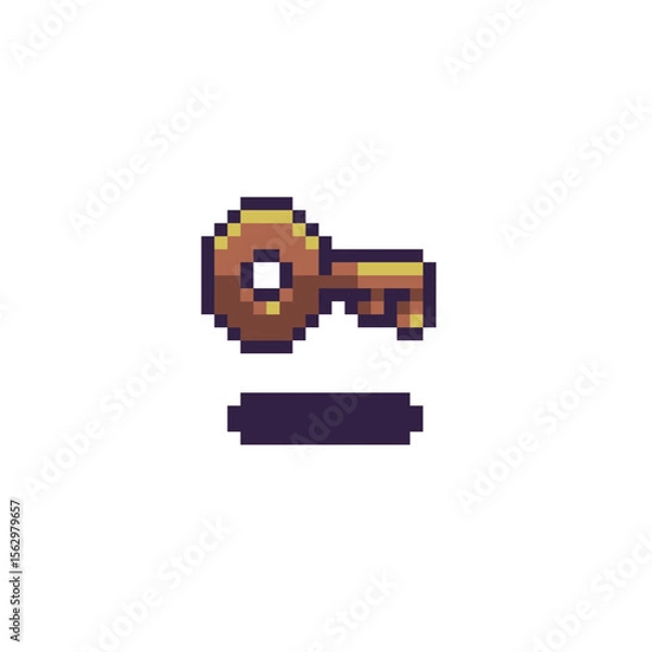 Fototapeta Golden pixel art key with dark shadow, rendered in 8-bit retro style. Perfect for game inventory, locked doors, puzzles, or pixel RPGs