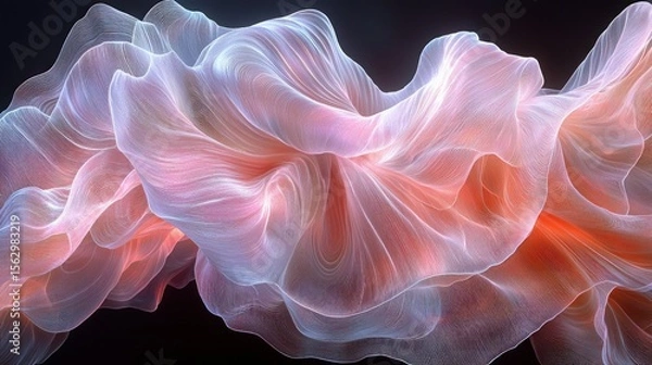 Fototapeta Translucent, flowing, coral-hued abstract filaments
