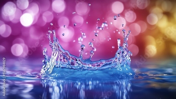 Fototapeta Water splash in blue, abstract colorful bokeh background