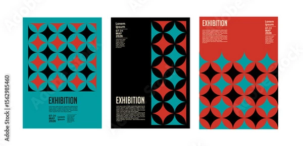 Obraz Art exhibition posters with abstract painting design. Vector vertical banners, invitation flyers to museum or gallery with trendy creative background with colorful patern blobs and drawn shapes.
