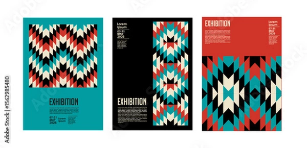 Obraz Art exhibition posters with abstract painting design. Vector vertical banners, invitation flyers to museum or gallery with trendy creative background with colorful patern blobs and drawn shapes.