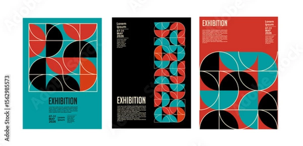 Obraz Art exhibition posters with abstract painting design. Vector vertical banners, invitation flyers to museum or gallery with trendy creative background with colorful patern blobs and drawn shapes.