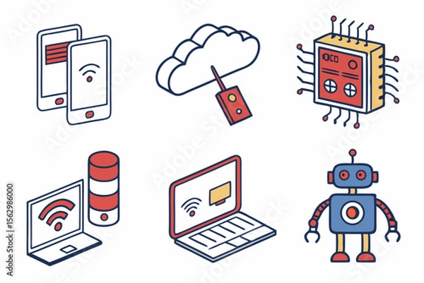 Fototapeta set of funny cartoon android