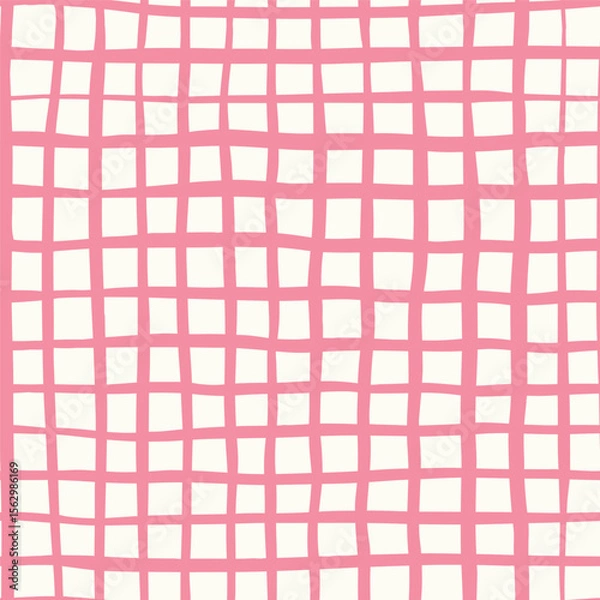 Fototapeta Simple painted irregular checks with lines forming abstract minimalist pattern in colors of pastel pink on off white background. Seamless vector pattern. Great for home decor, fabric, wallpaper, gifts