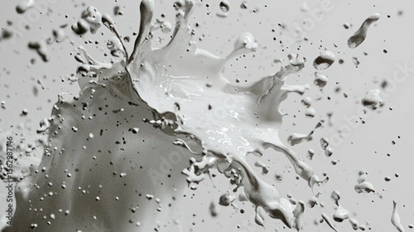 Fototapeta White liquid splashes outwards in a dynamic freeze frame